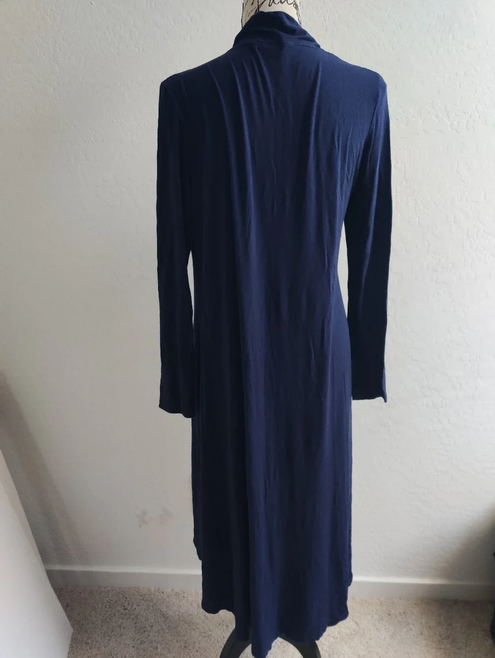 Y2K POTGMM Viscos women’s Navy Blue Long Maxi Open-Front Cardigan Sweater_Medium